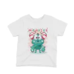 Monster Cartoon Tee by Apparel by Cetakshop. A friendly monster cartoon design on a kids White t-shirt, perfect for daily wear and imaginative play.