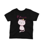 Adorable Cat Princess illustration on a kids' Black t-shirt by Apparel by Cetakshop, for a touch of majesty and charm.