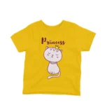 Adorable Cat Princess illustration on a kids' Yellow t-shirt by Apparel by Cetakshop, for a touch of majesty and charm.