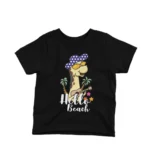 Giraffe sporting sunglasses on a kids' Black t-shirt by Apparel by Cetakshop, capturing the essence of beach fun.