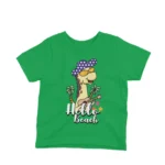 Giraffe sporting sunglasses on a kids' Irish Green t-shirt by Apparel by Cetakshop, capturing the essence of beach fun.