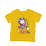 Kids' Yellow t-shirt featuring a Cute Pilot in an airplane by Apparel by Cetakshop, ideal for little adventurers.