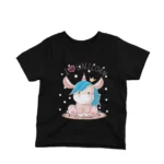 Kids' Black t-shirt with a Magical Unicorn design from Apparel by Cetakshop, enchanting and playful for daily wear.