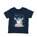 Kids' Navy t-shirt with a Magical Unicorn design from Apparel by Cetakshop, enchanting and playful for daily wear.