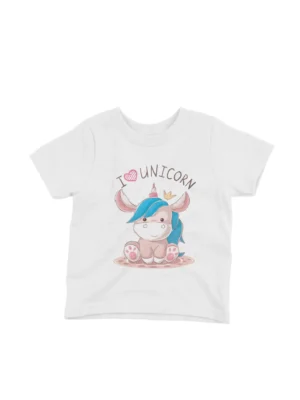 Unicorn Tee by Apparel by Cetakshop. Kids' White t-shirt with a Magical Unicorn design from Apparel by Cetakshop, enchanting and playful for daily wear.