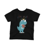 Athletic Dinosaur Basketball Player graphic on a kids' Black t-shirt by Apparel by Cetakshop, for sporty and fun style.