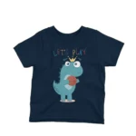 Athletic Dinosaur Basketball Player graphic on a kids' Navy t-shirt by Apparel by Cetakshop, for sporty and fun style.