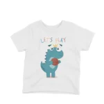 Dino Basketballer 2 Tee by Apparel by Cetakshop. Athletic Dinosaur Basketball Player graphic on a kids' White t-shirt, for sporty and fun style.