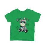 Cool Road Race Bear on a motorcycle on a kids' Irish Green t-shirt by Apparel by Cetakshop, for the little rebels with a cause.