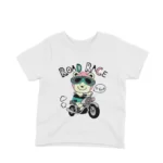 Road Racer Teddy Tee by Apparel by Cetakshop. Cool Road Race Bear on a motorcycle on a kids' White t-shirt, for the little rebels with a cause.