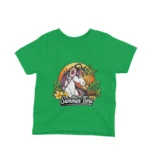 Kids' Irish Green t-shirt featuring a Summer Time Unicorn by Apparel by Cetakshop, infused with vibrant colors and joyful designs.