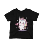 Love Hearts Unicorn Tee by Apparel by Cetakshop. Love Hearts Unicorn design on a kids' Black t-shirt from Apparel by Cetakshop, filled with sweetness and charm.