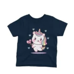 Love Hearts Unicorn design on a kids' Navy t-shirt from Apparel by Cetakshop, filled with sweetness and charm.