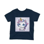 Kids' Navy t-shirt with a Cute Unicorn Square design by Apparel by Cetakshop, perfect for young dreamers.