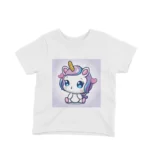 Cute Unicorn Tee by Apparel by Cetakshop. Kids' White t-shirt with a Cute Unicorn Square design, perfect for young dreamers.