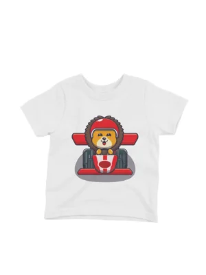 Racing Bear Tee by Apparel by Cetakshop. Kids' White t-shirt featuring a Racing Bear, zooming into your child's wardrobe.