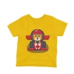 Kids' Yellow t-shirt featuring a Racing Bear by Apparel by Cetakshop, zooming into your child's wardrobe.