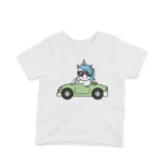 Driving Unicorn Tee by Apparel by Cetakshop. Kids' White t-shirt with a stylish Driving Unicorn design, for the young dreamers.