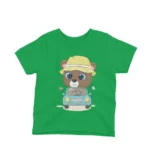 Explorer Bear adorning a kids' Irish Green t-shirt by Apparel by Cetakshop, inspiring adventure and discovery.