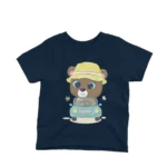 Explorer Bear adorning a kids' Navy t-shirt by Apparel by Cetakshop, inspiring adventure and discovery.