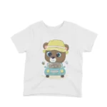 Explorer Bear Tee by Apparel by Cetakshop. Explorer Bear adorning a kids' White t-shirt, inspiring adventure and discovery.