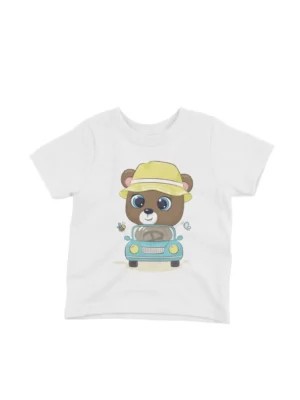 Explorer Bear Tee by Apparel by Cetakshop. Explorer Bear adorning a kids' White t-shirt, inspiring adventure and discovery.