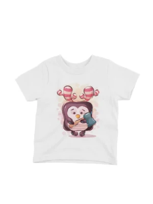 Dreamy Penguin Tee by Apparel by Cetakshop. Playful penguin graphic on a white kids t-shirt