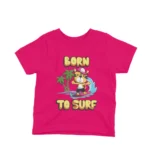 Surfing Tiger graphic on a kids' Fucshia t-shirt from Apparel by Cetakshop, for the little ones who love the ocean.