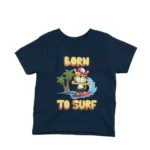 Surfing Tiger graphic on a kids' Navy t-shirt from Apparel by Cetakshop, for the little ones who love the ocean.