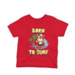 Surfing Tiger graphic on a kids' Red t-shirt from Apparel by Cetakshop, for the little ones who love the ocean.