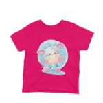 Fuchsia kids t-shirt with an adorable hippo ballerina illustration and 'HIPPOS' lettering, crafted by Apparel by Cetakshop.