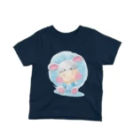 Navy kids t-shirt with an adorable hippo ballerina illustration and 'HIPPOS' lettering, crafted by Apparel by Cetakshop.