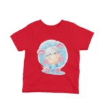 Red kids t-shirt with an adorable hippo ballerina illustration and 'HIPPOS' lettering, crafted by Apparel by Cetakshop.