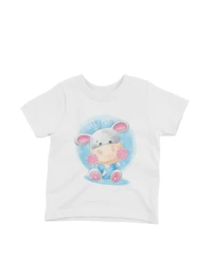 Ballerina Hippo Tee by Apparel by Cetakshop. White kids t-shirt with an adorable hippo ballerina illustration and 'HIPPOS' lettering, crafted.