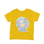 Yellow kids t-shirt with an adorable hippo ballerina illustration and 'HIPPOS' lettering, crafted by Apparel by Cetakshop.