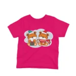 Twin Tigers with Gifts kids t-shirt design from Apparel by Cetakshop on a fuchsia background.