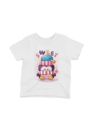 Dreams Penguin Tee by Apparel by Cetakshop. A dreamy penguin with nightcap on a kids White t-shirt, ideal for bedtime or comfy play.