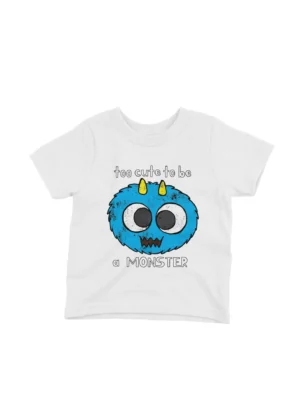 Too Cute to be a Monster Tee by Apparel by Cetakshop. Too Cute to be a Monster kids t-shirt design from Apparel by Cetakshop on a white tee.