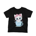 Cute Kitten in a Cup kids t-shirt design from Apparel by Cetakshop on a black background.