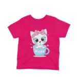 Cute Kitten in a Cup kids t-shirt design from Apparel by Cetakshop on a fuchsia background.