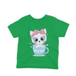 Cute Kitten in a Cup kids t-shirt design from Apparel by Cetakshop on a irish green background.