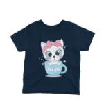 Cute Kitten in a Cup kids t-shirt design from Apparel by Cetakshop on a navy background.