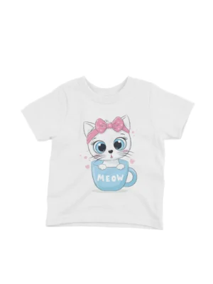 Kitten in a Cup Tee by Apparel by Cetakshop. Cute Kitten in a Cup kids t-shirt design from Apparel by Cetakshop on a white tee.