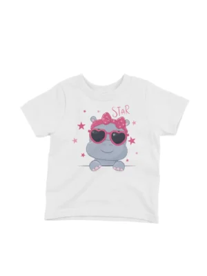 Hippo with Sunglasses Tee by Apparel by Cetakshop. Hip Star Hippo with Sunglasses kids t-shirt design from Apparel by Cetakshop on a white tee.