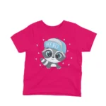 Heroic Raccoon with Cap kids t-shirt design from Apparel by Cetakshop on a fuchsia background.