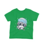 Heroic Raccoon with Cap kids t-shirt design from Apparel by Cetakshop on a irish green background.