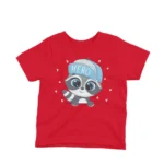 Heroic Raccoon with Cap kids t-shirt design from Apparel by Cetakshop on a red background.