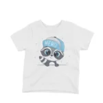 Cute Raccoon with Cap Tee by Apparel by Cetakshop. Heroic Raccoon with Cap kids t-shirt design from Apparel by Cetakshop on a white tee.