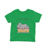 Lazy Day Cat kids t-shirt design from Apparel by Cetakshop on a irish green background.