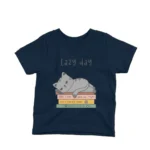 Lazy Day Cat kids t-shirt design from Apparel by Cetakshop on a navy background.